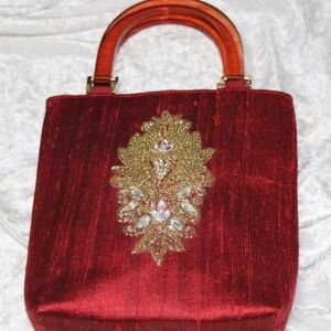 Tanvi Shah Red Purse Rhinestone Beads Handbag.